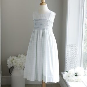 Strasburg Dress Blue Green Pastel Plaid Smocked Sleeveless Brushed Cotton